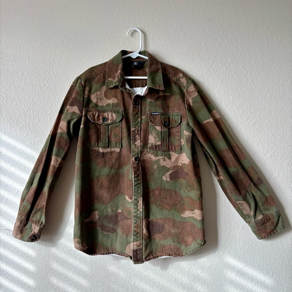 Volcom Kids Green and Brown Camouflage Shirt Jacket